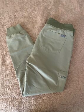 Figs Sage Green Scrub Joggers with Blue Drawstring